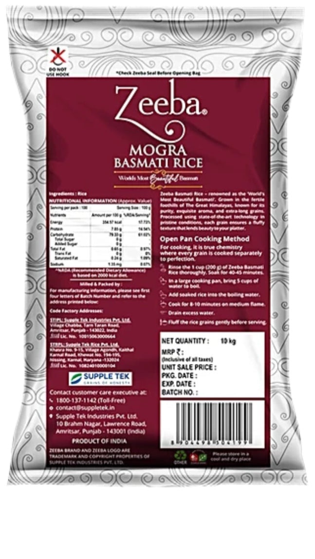ZEEBA MOGRA BASMATI RICE 30KG